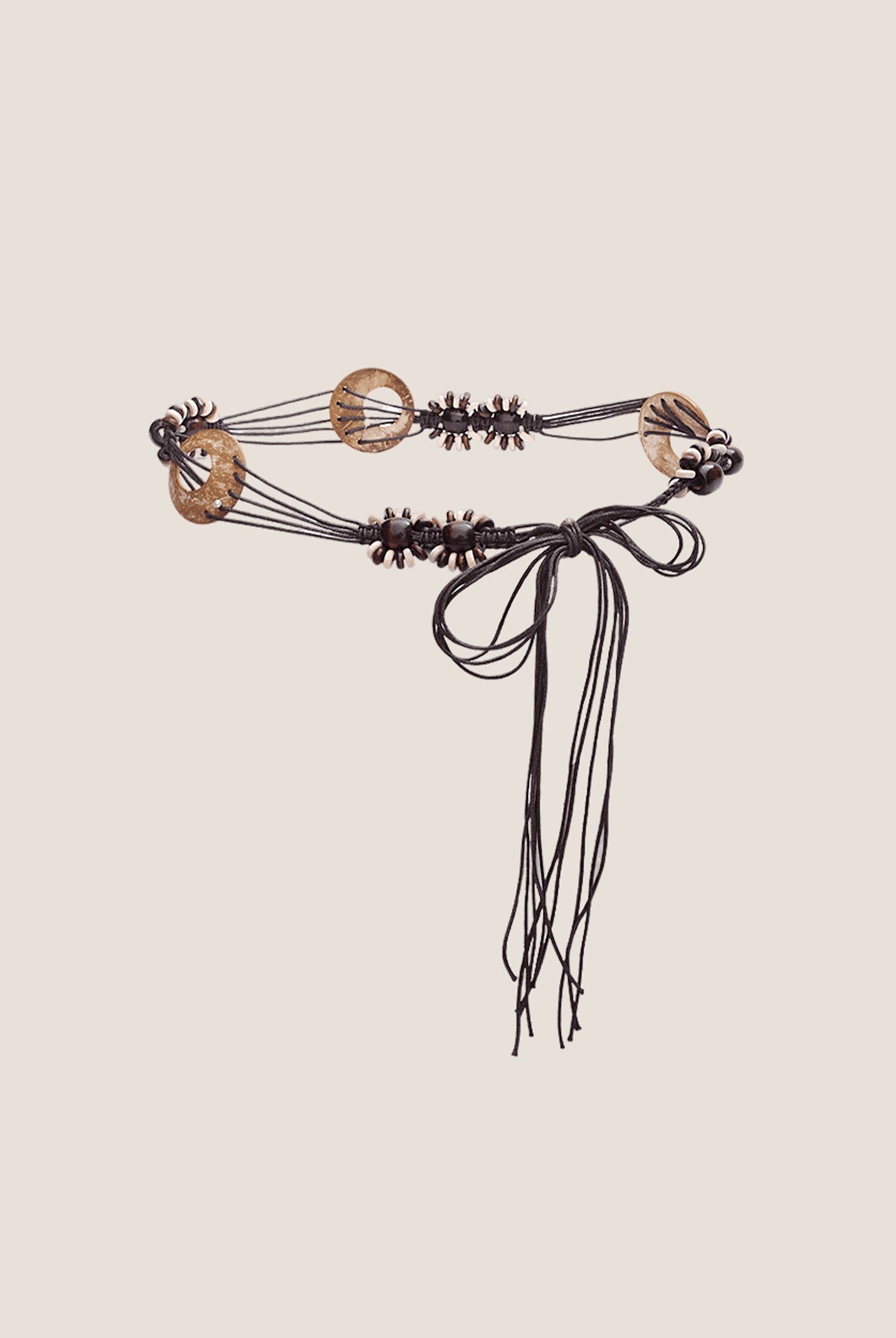 Bohemian Artisanal Waxed Cord & Cowhide Woven Thin Belt by LINTICO