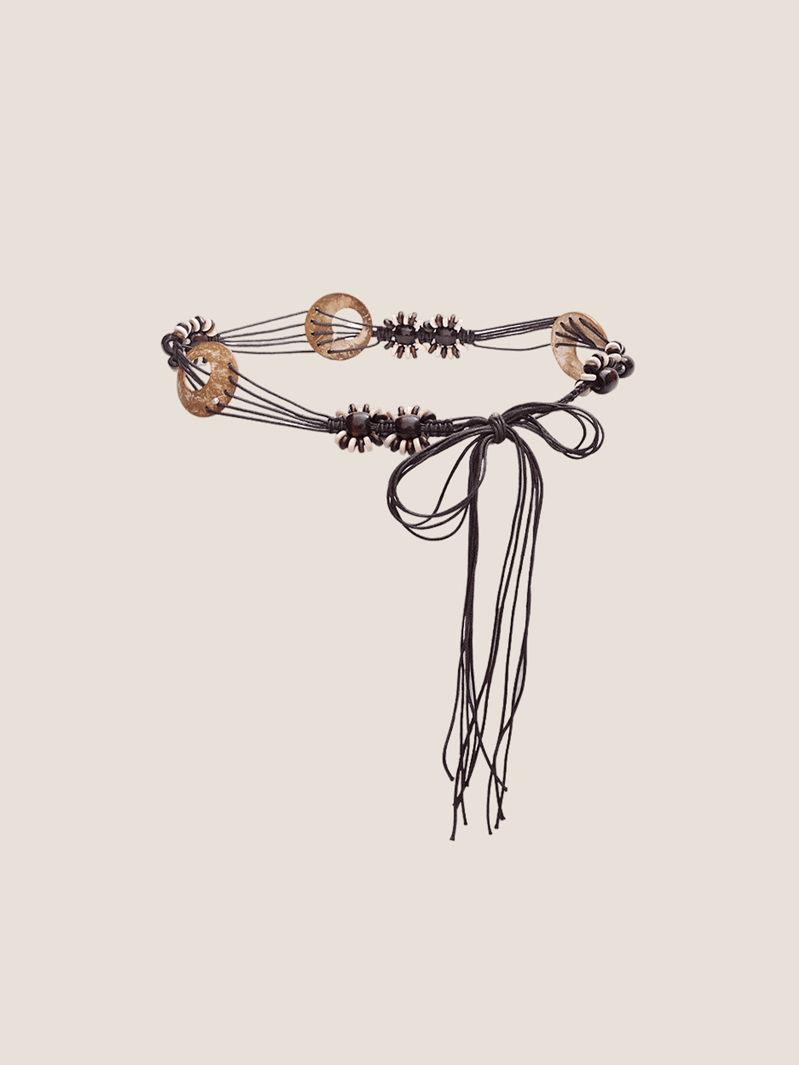 Bohemian Artisanal Waxed Cord & Cowhide Woven Thin Belt by LINTICO