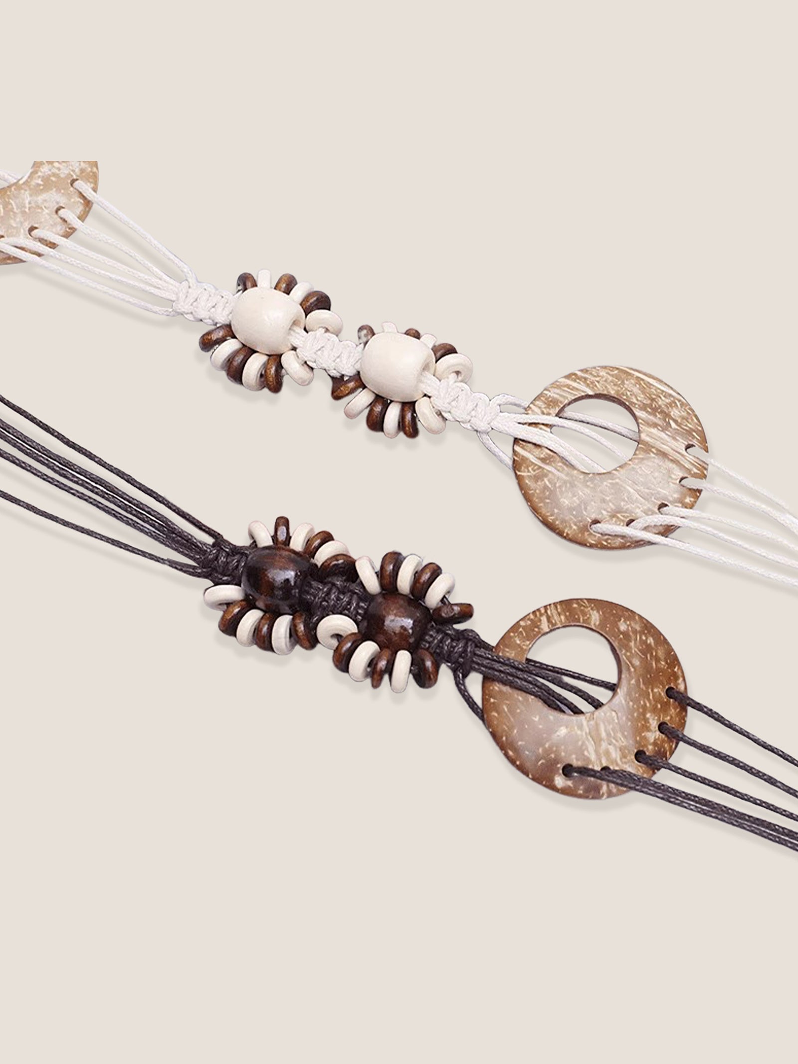 Bohemian Artisanal Waxed Cord & Cowhide Woven Thin Belt by LINTICO