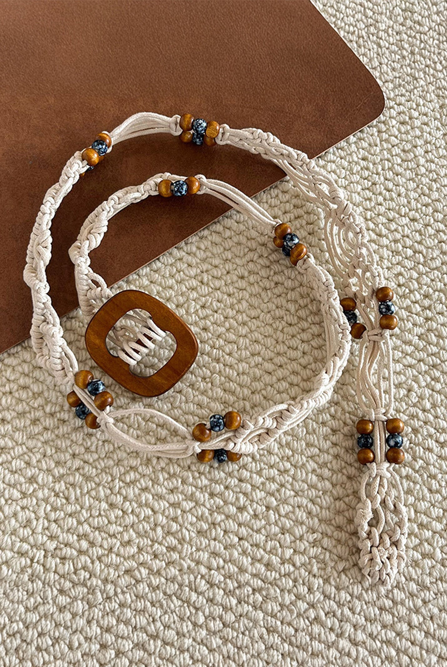 Bohemian Hand-Woven Waxed Cord Waist Rope With Wooden Buckle by LINTICO