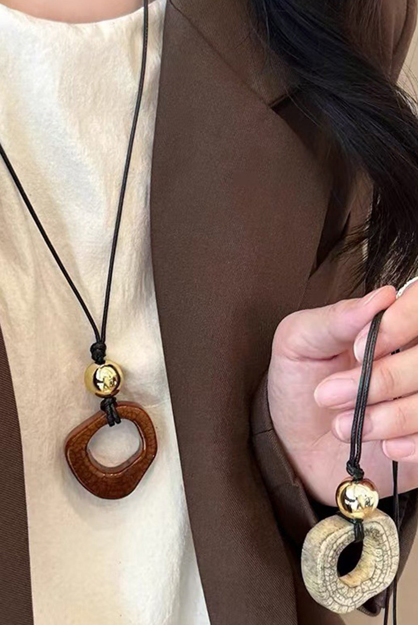 Long Sweater Necklace With Resin Camel Bone Pendant by LINTICO for women