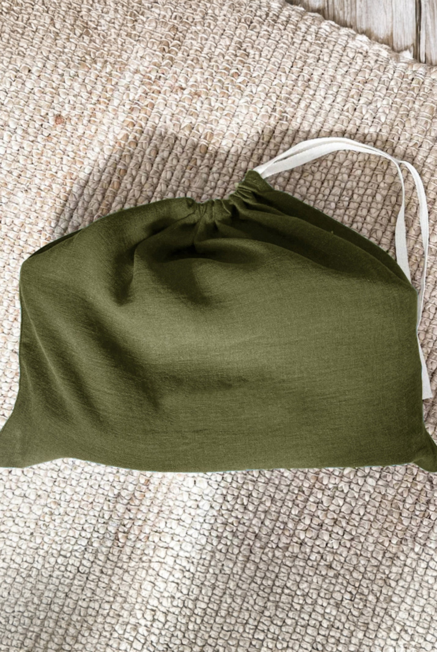 100% Linen Solid-Color Drawstring Storage Bag by LINTICO for women