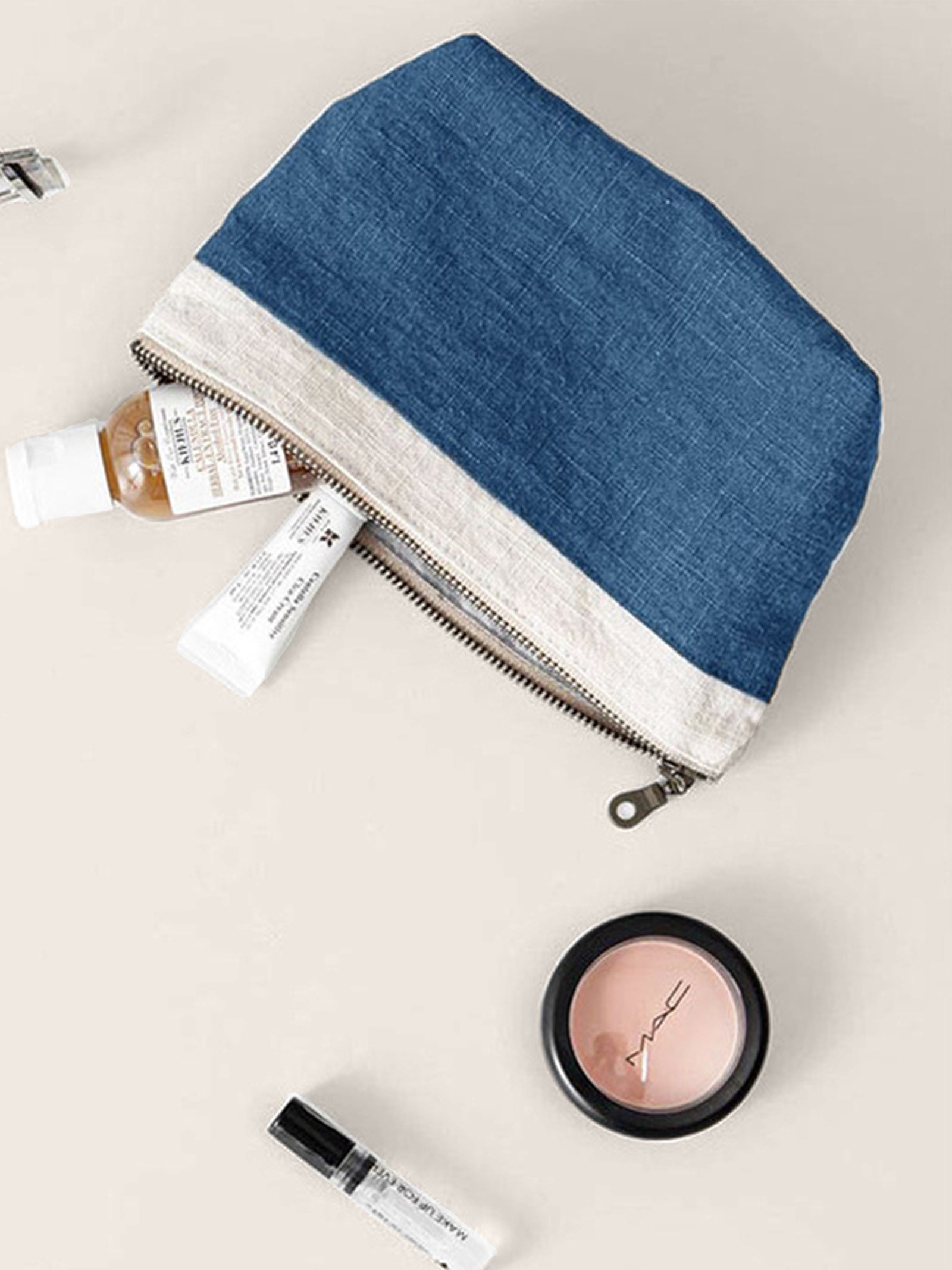 100% Linen Color-Block Zipper Storage Bag by LINTICO for women