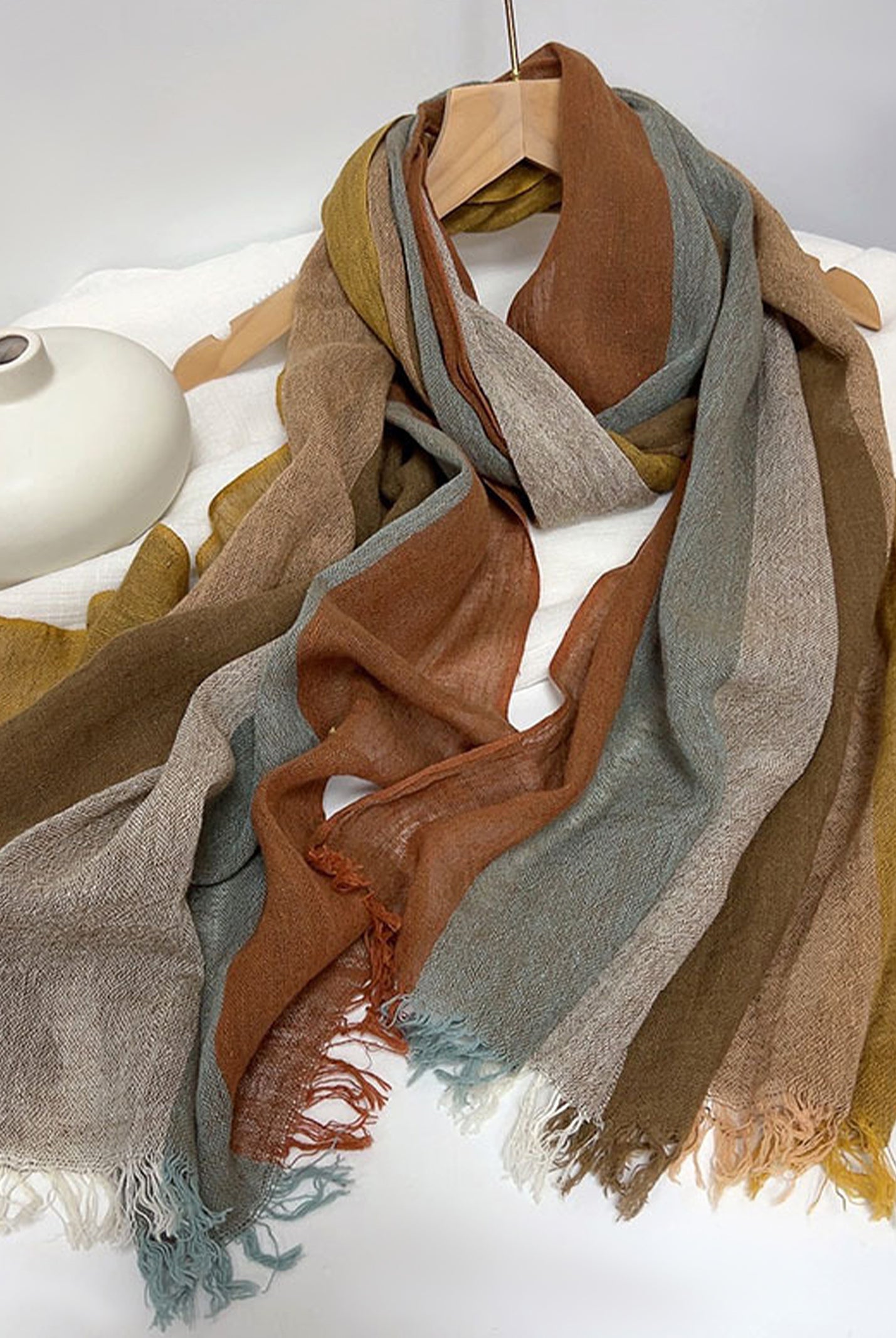 Cotton Linen Striped Lightweight Soft Scarf by LINTICO for women