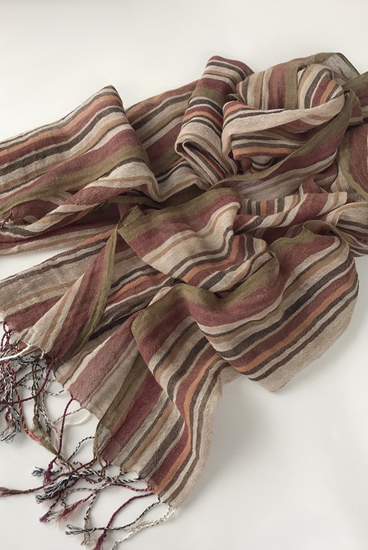 Cotton Linen Striped Lightweight Soft Scarf by LINTICO for women
