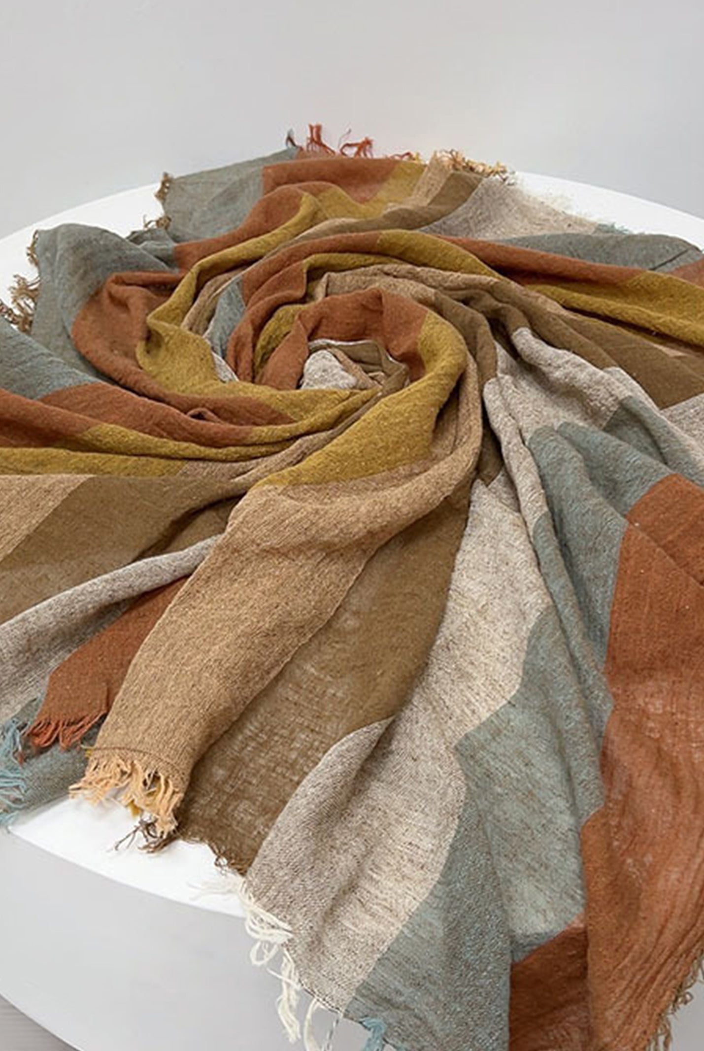 Cotton Linen Striped Lightweight Soft Scarf by LINTICO for women