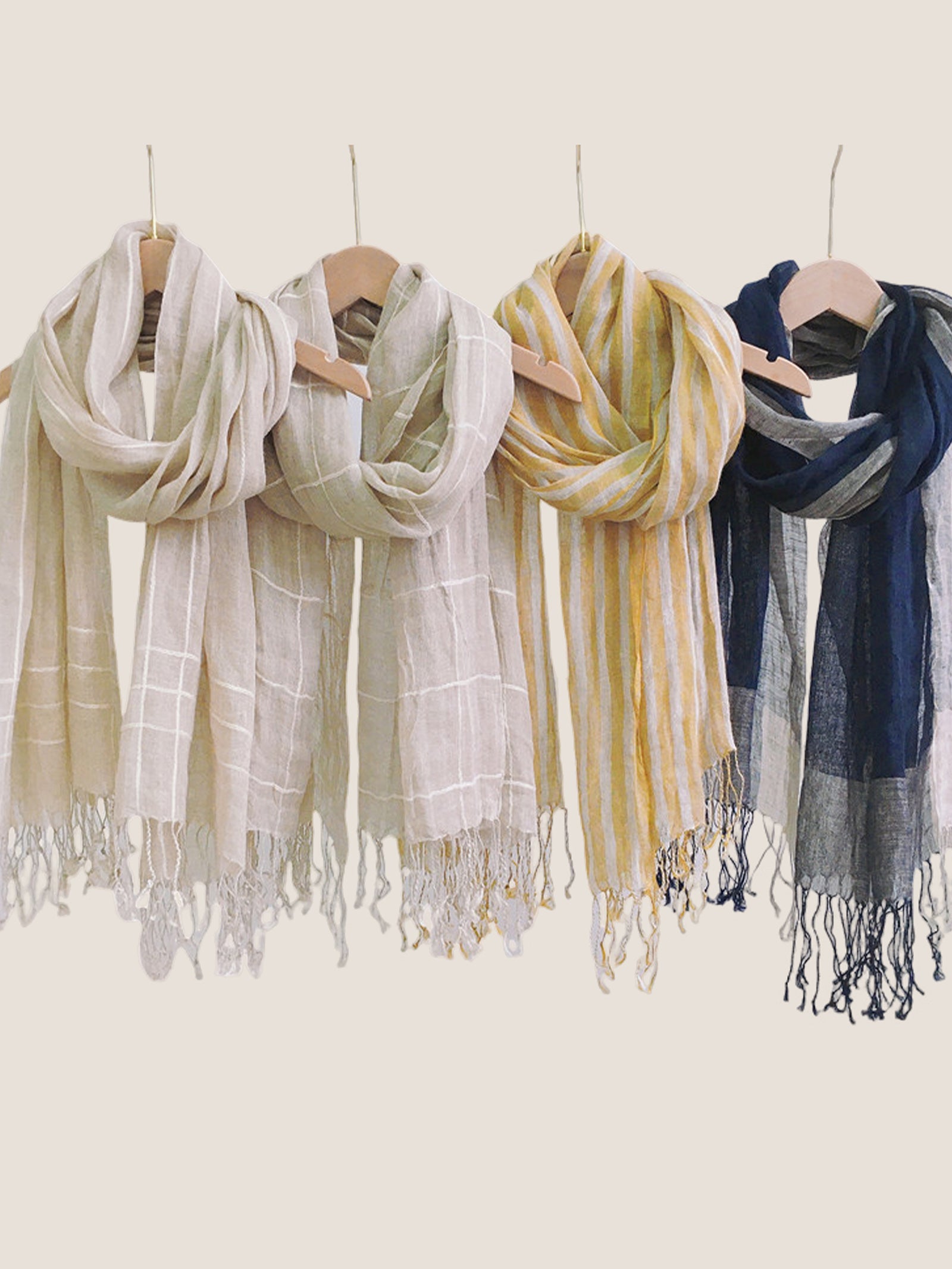 Linen Checkered Lightweight Scarf by LINTICO for women