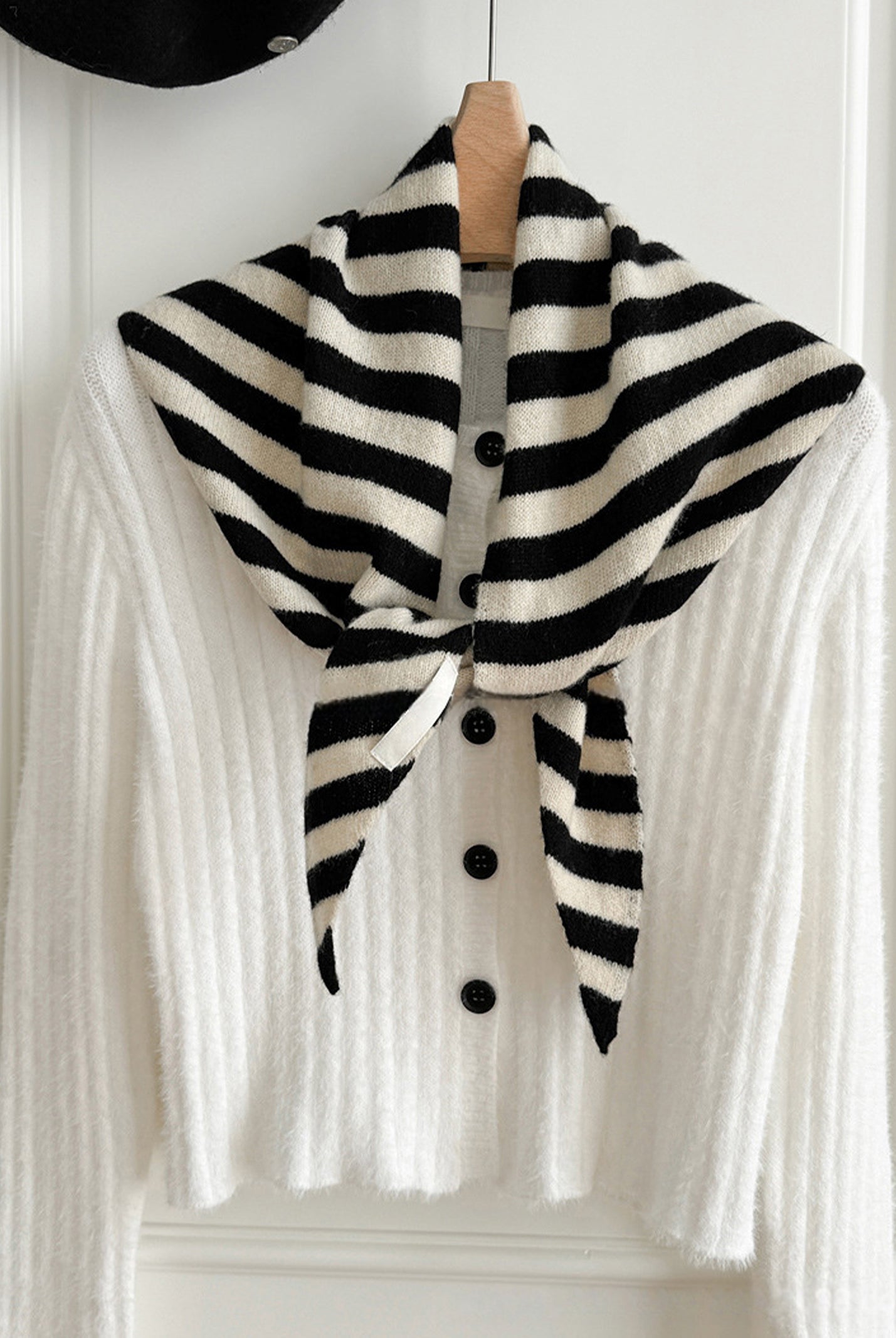 100% Australian Wool Striped Functional Triangle Scarf by LINTICO for women