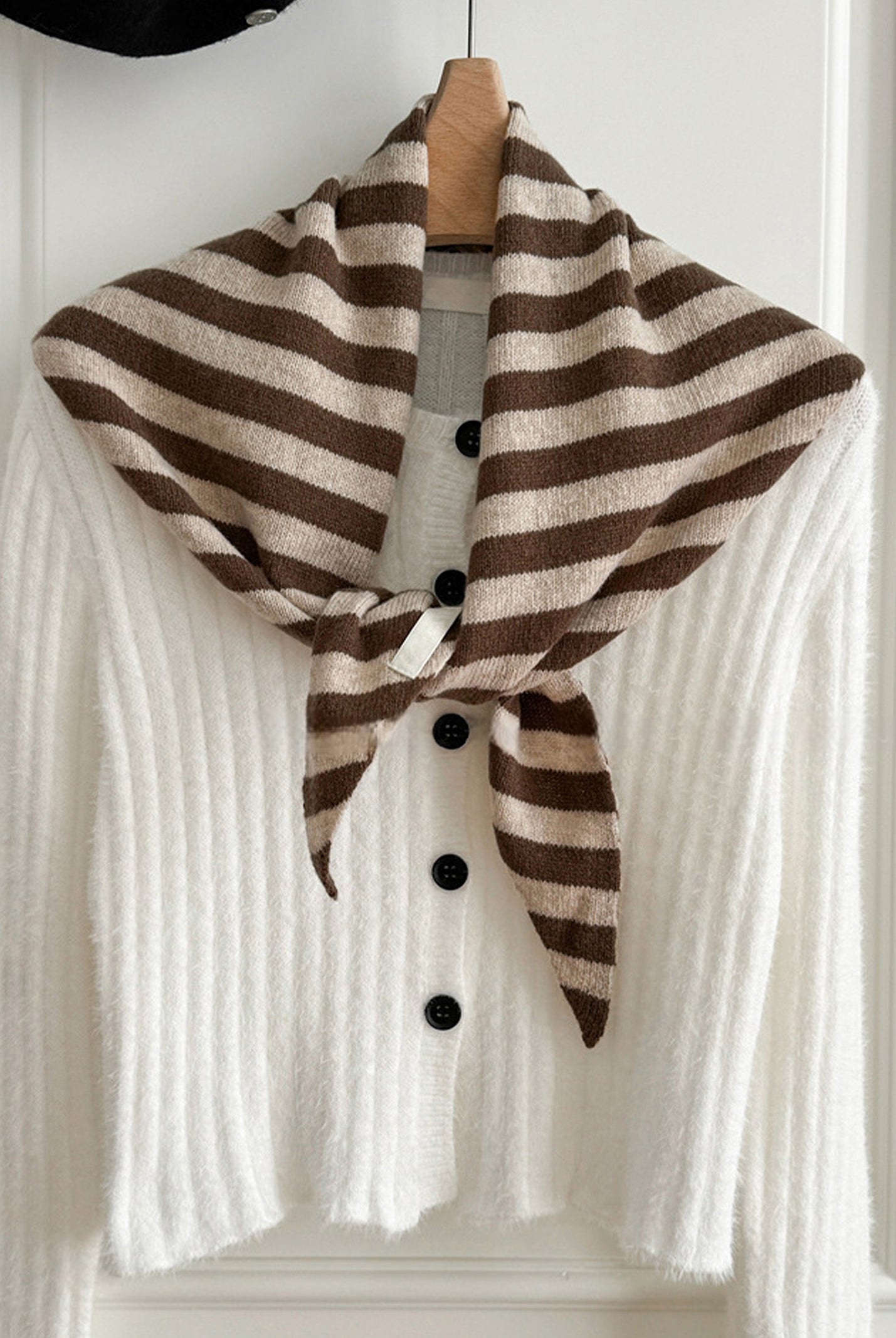 100% Australian Wool Striped Functional Triangle Scarf by LINTICO for women