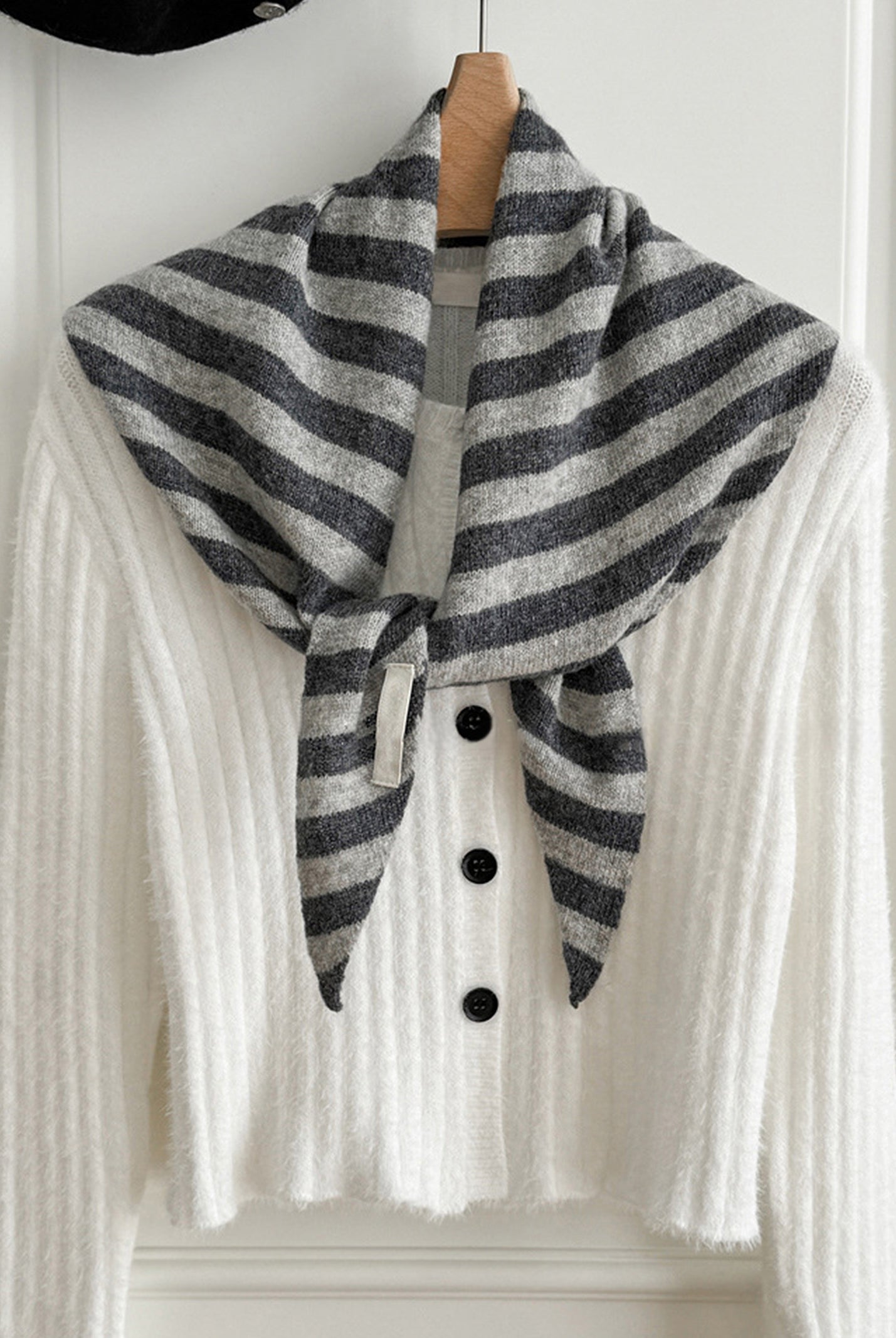 100% Australian Wool Striped Functional Triangle Scarf by LINTICO for women