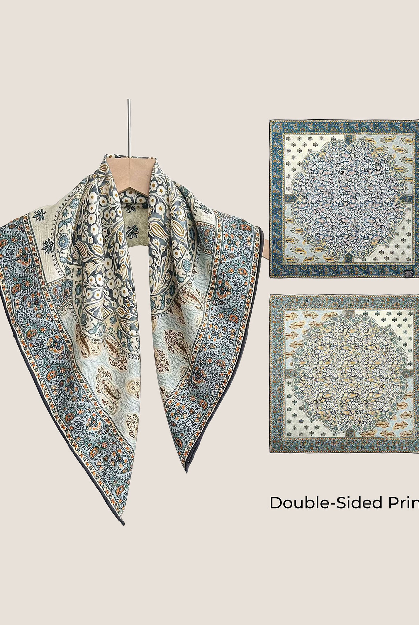 Wool Silk Printed Neck Square Scarf by LINTICO for women