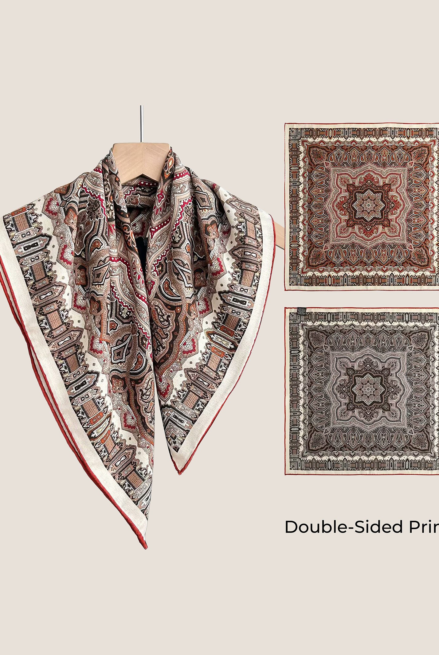 Wool Silk Printed Neck Square Scarf by LINTICO for women