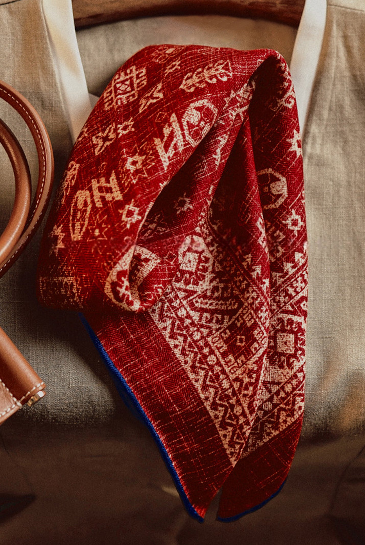 Wool Silk Printed Neck Square Scarf by LINTICO for women