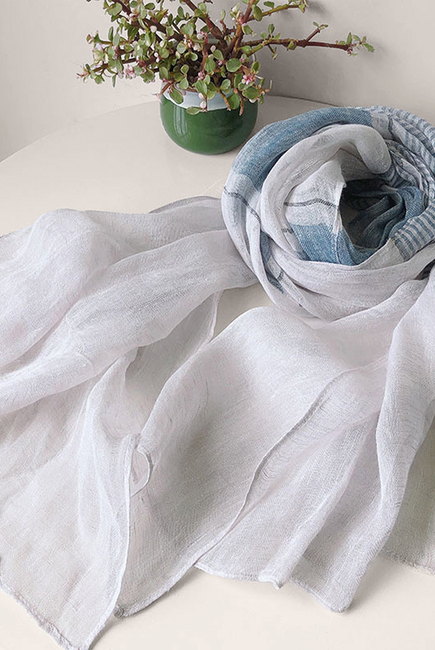 Linen Striped Color-Block Scarf by LINTICO for women
