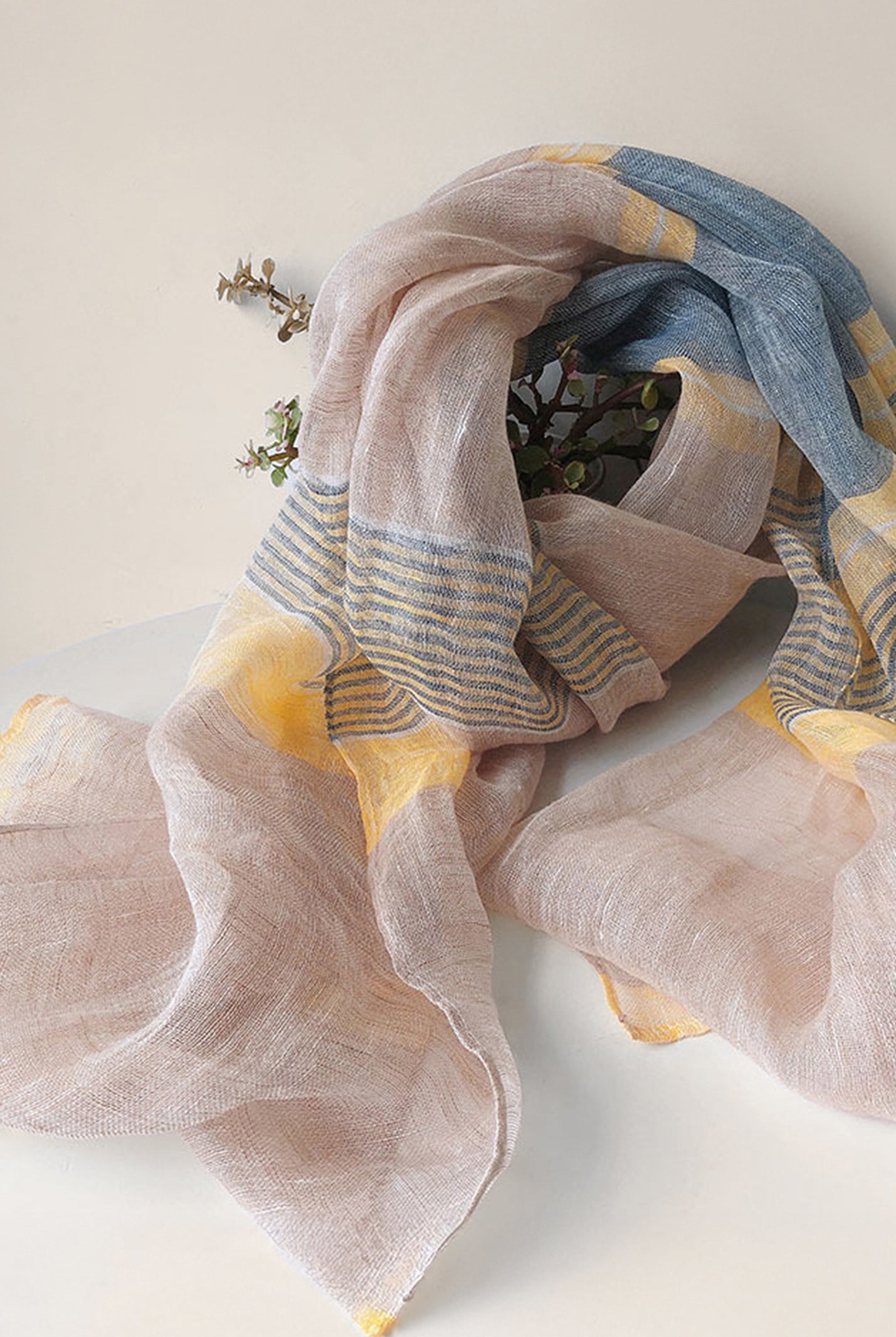 Linen Striped Color-Block Scarf by LINTICO for women