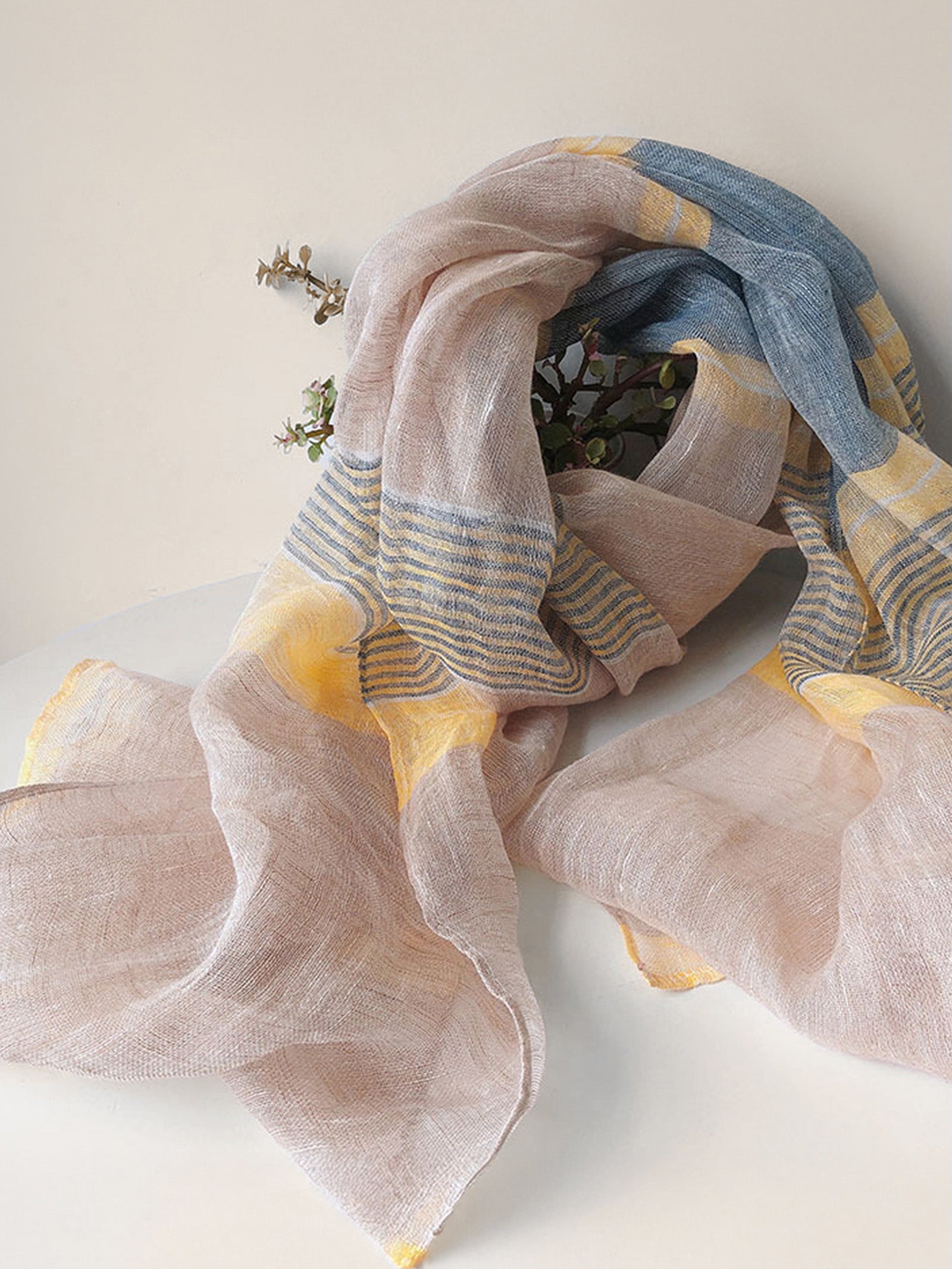 Linen Striped Color-Block Scarf by LINTICO for women