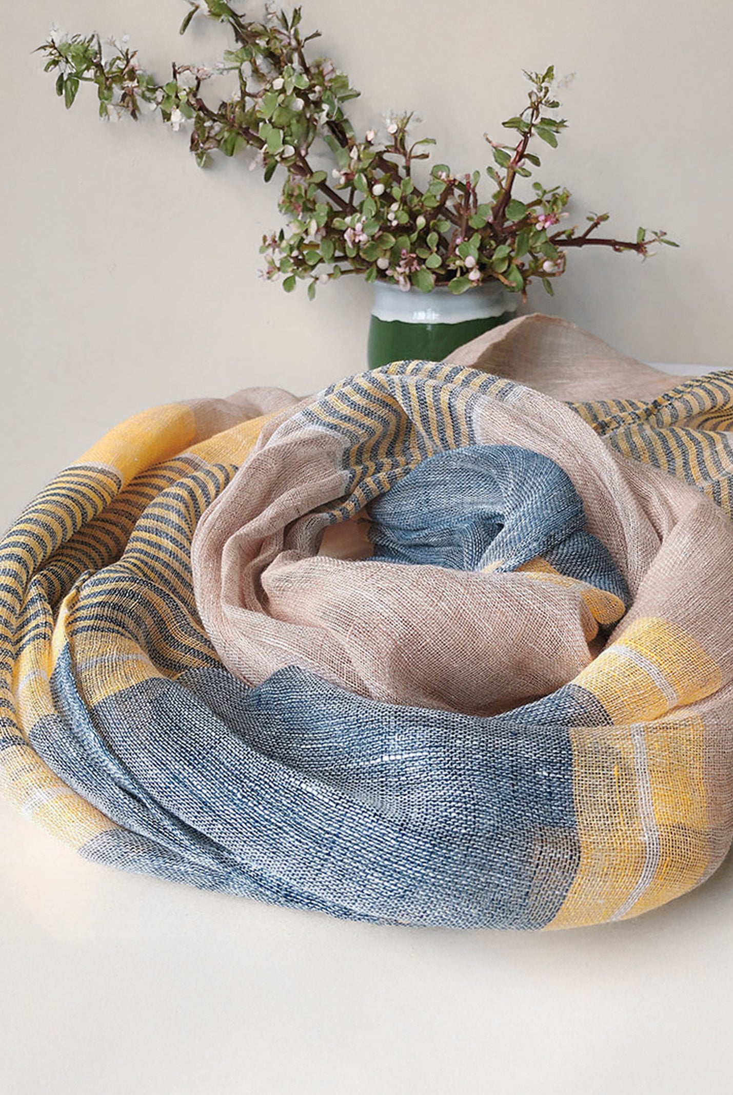 Linen Striped Color-Block Scarf by LINTICO for women