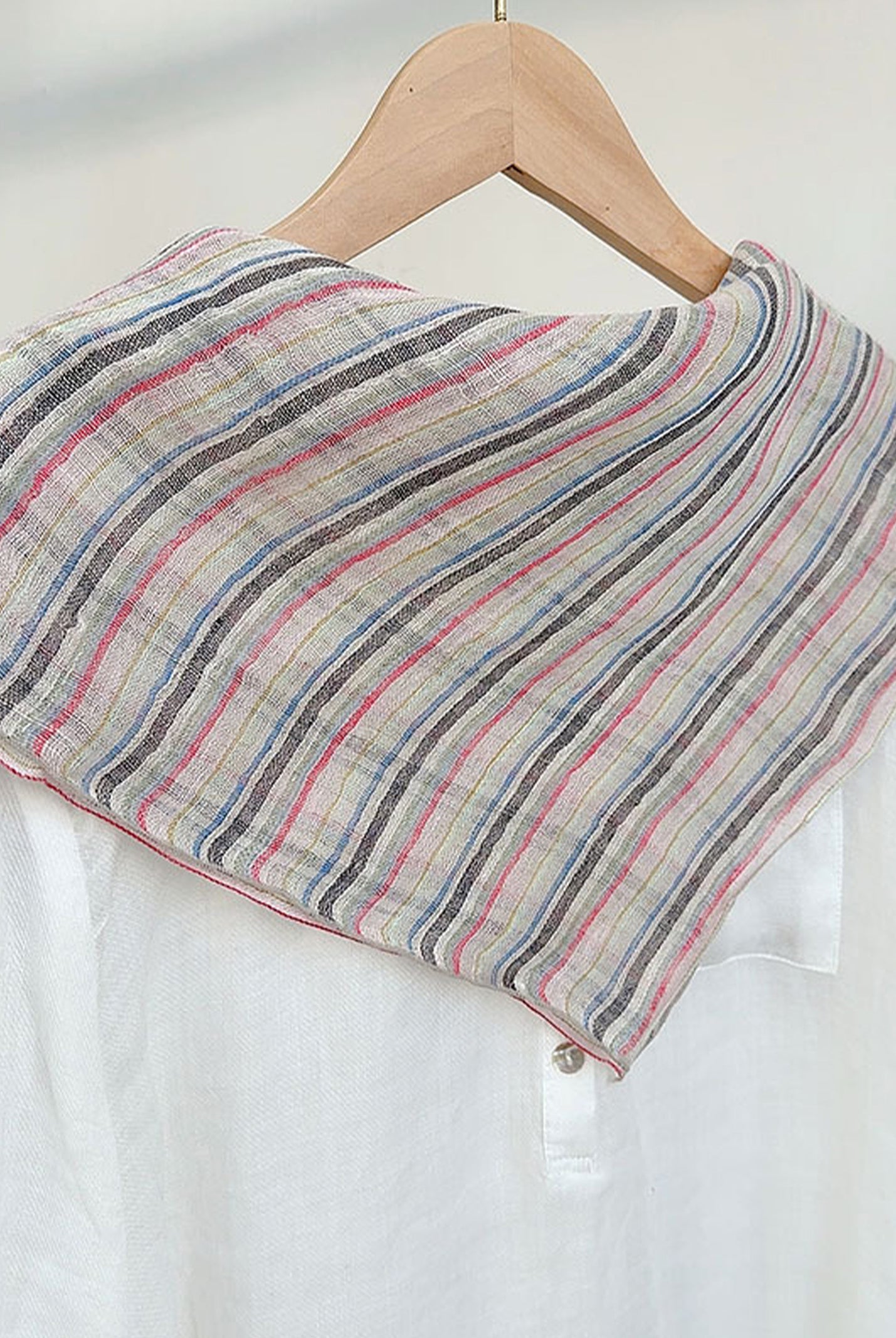 100% Linen Striped Woven Light Square Scarf by LINTICO for women