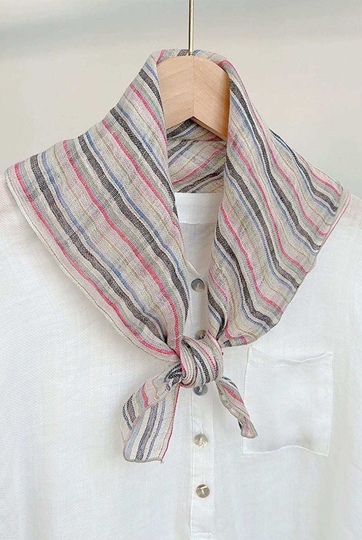 100% Linen Striped Woven Light Square Scarf by LINTICO for women