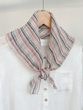 100% Linen Striped Woven Light Square Scarf by LINTICO for women
