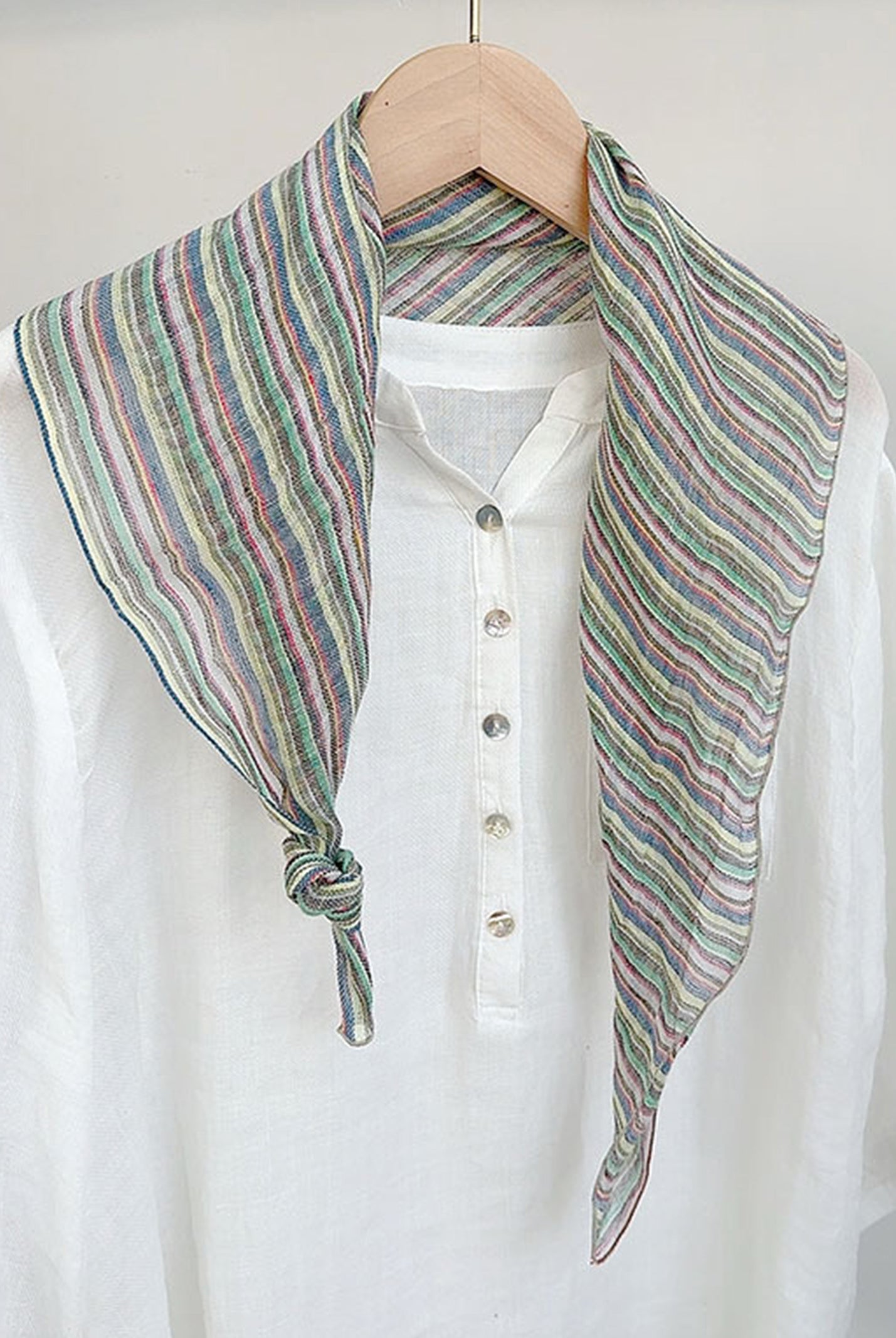 100% Linen Striped Woven Light Square Scarf by LINTICO for women