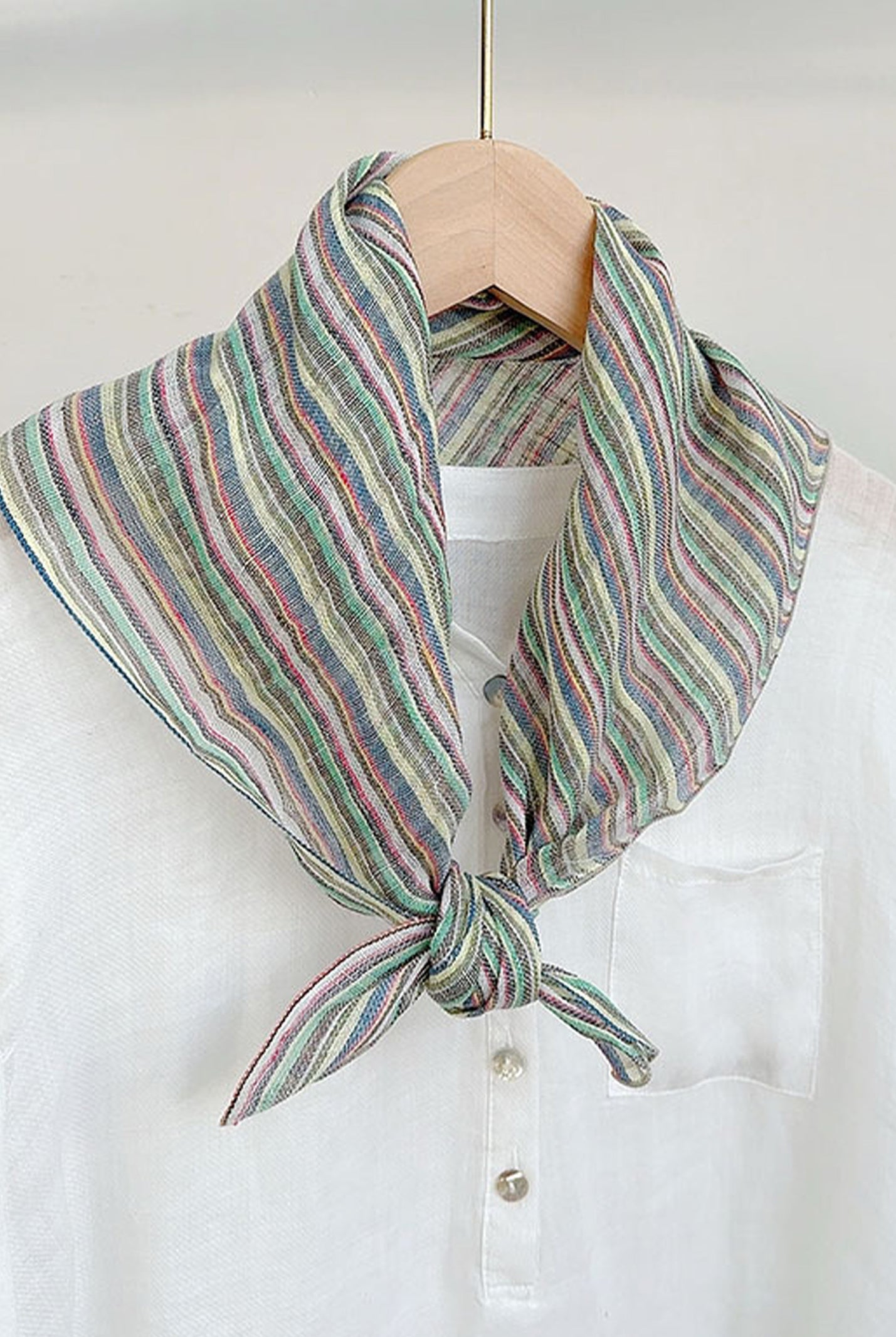 100% Linen Striped Woven Light Square Scarf by LINTICO for women