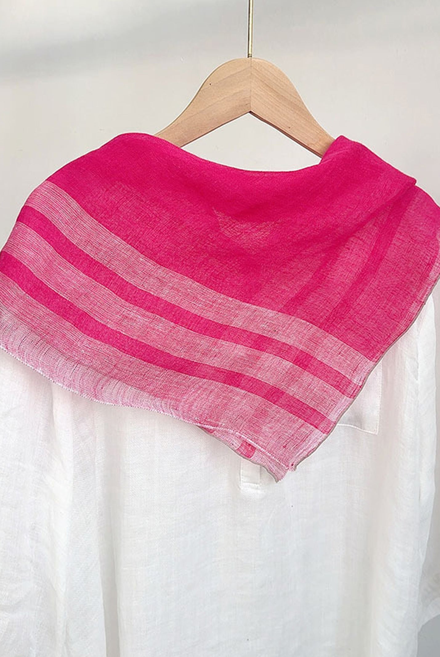 100% Linen Striped Woven Light Square Scarf by LINTICO for women