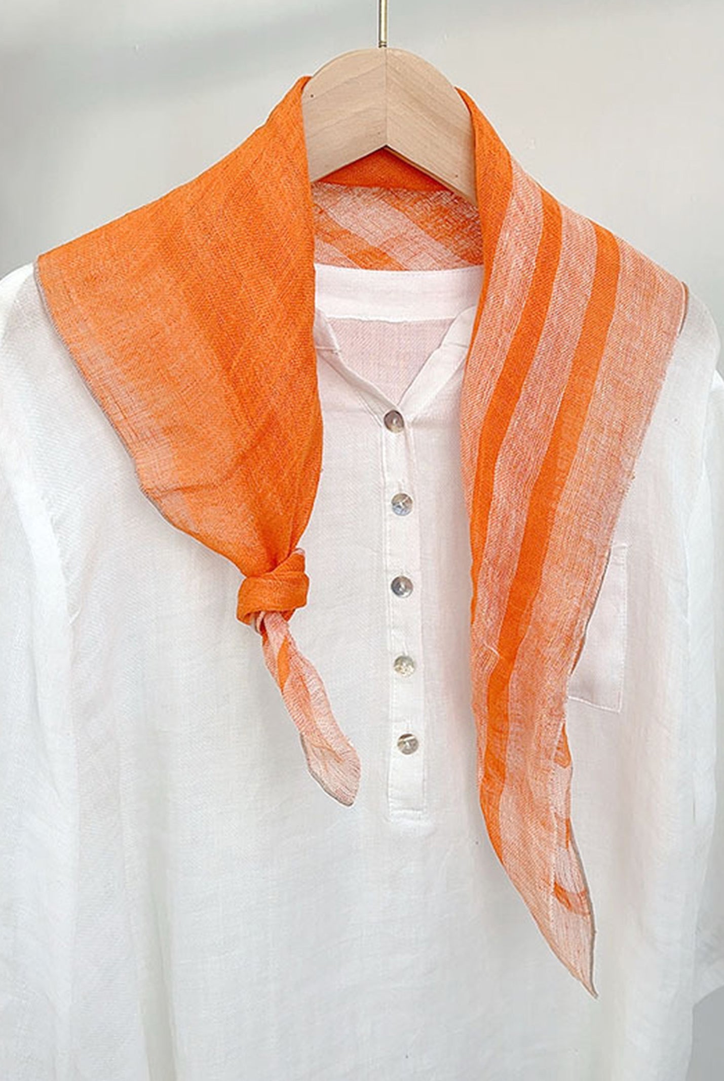 100% Linen Striped Woven Light Square Scarf by LINTICO for women