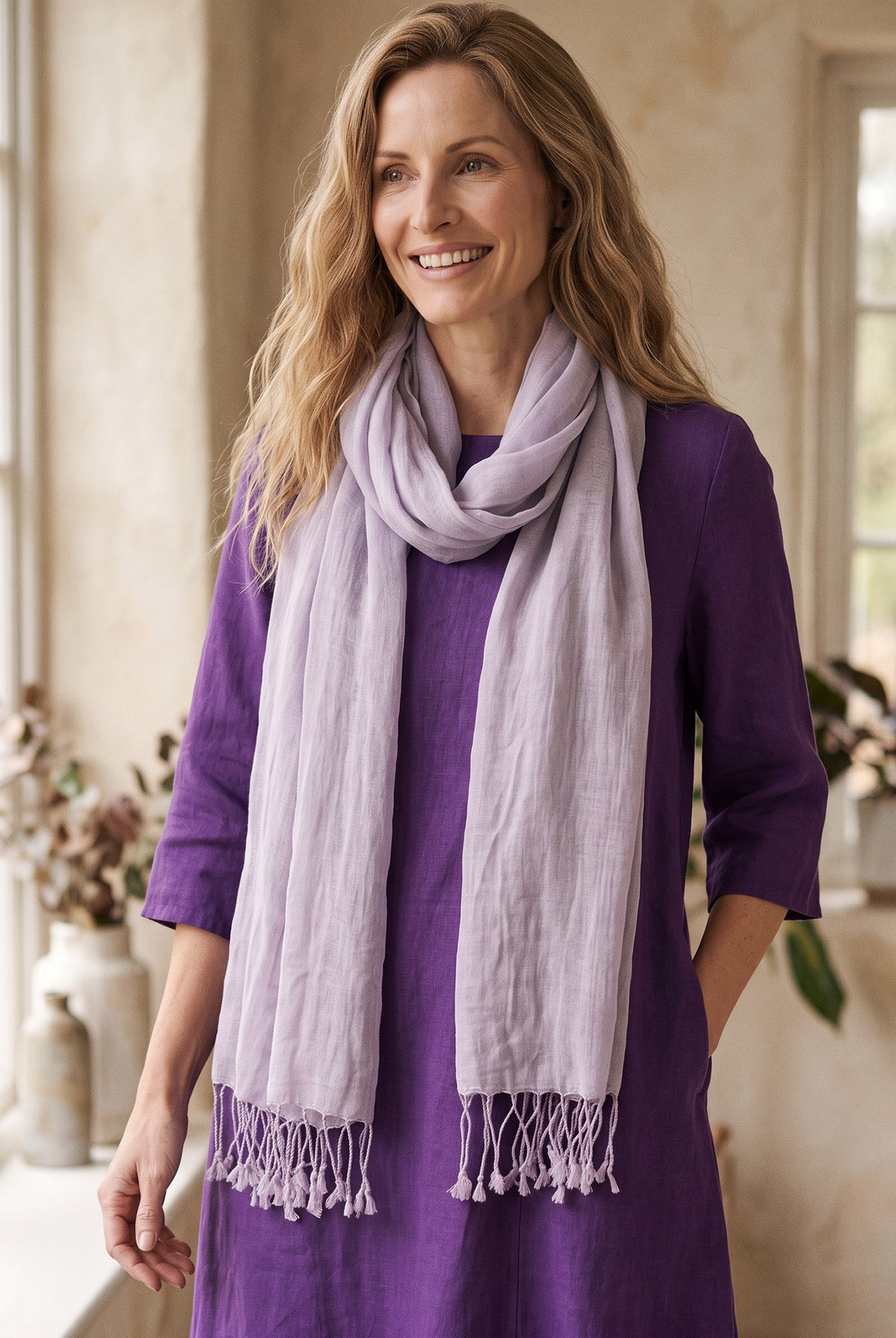 100% Linen Lightweight Solid Color Scarf BIANCA