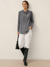 Cashmere Asymmetric Cowl Neck Stretch Top TATIANA by LINTICO for women