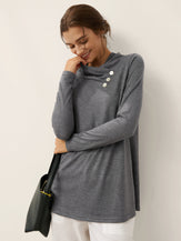 Cashmere Asymmetric Cowl Neck Stretch Top TATIANA by LINTICO for women