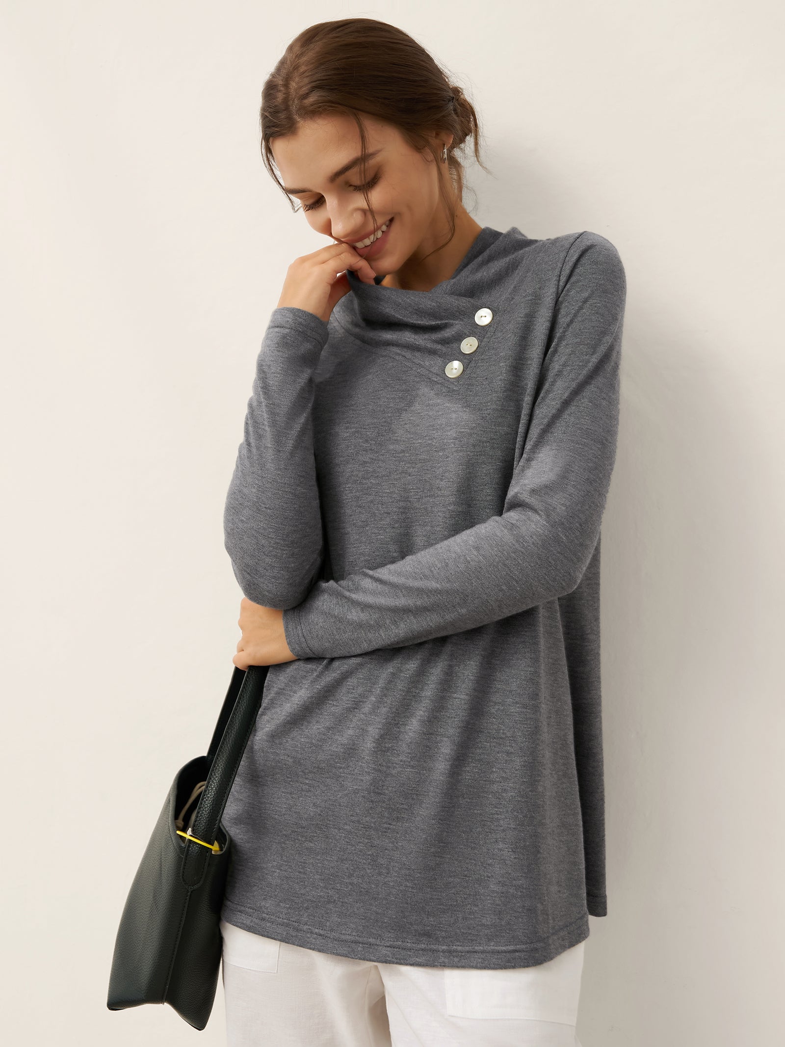 Cashmere Asymmetric Cowl Neck Stretch Top TATIANA by LINTICO for women