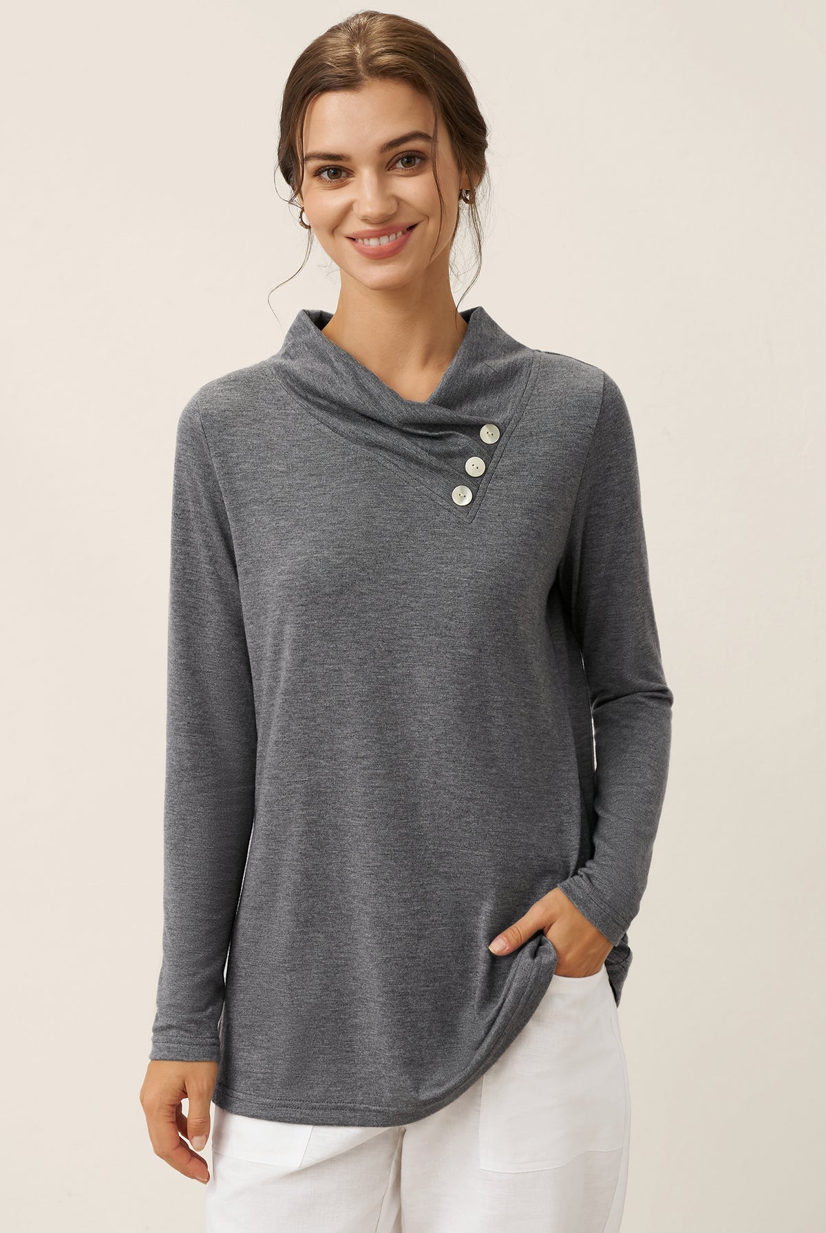 Cashmere Asymmetric Cowl Neck Stretch Top TATIANA by LINTICO for women