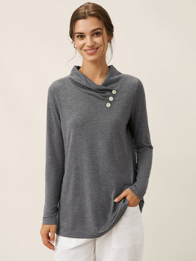 Cashmere Asymmetric Cowl Neck Stretch Top TATIANA by LINTICO for women