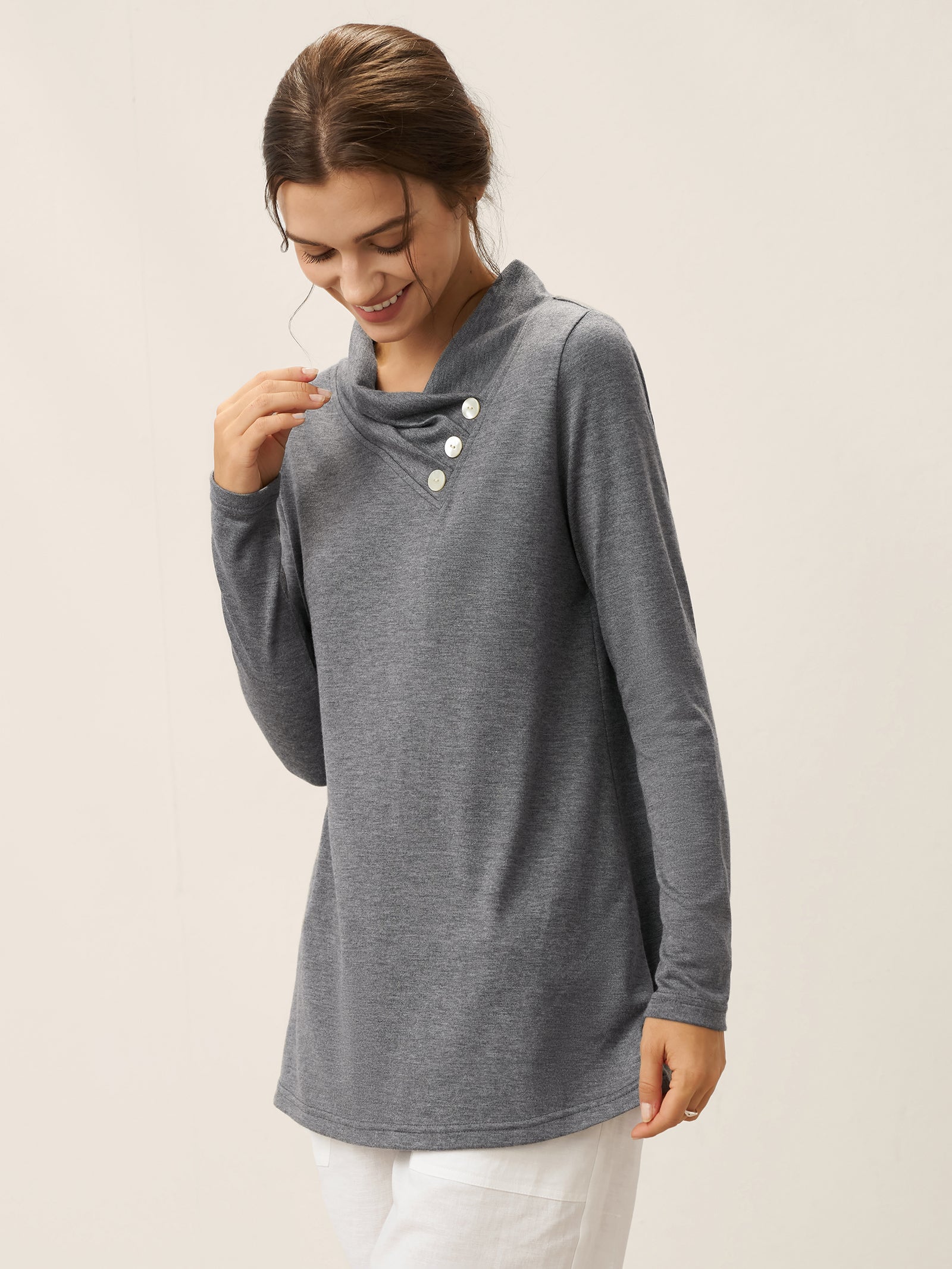 Cashmere Asymmetric Cowl Neck Stretch Top TATIANA by LINTICO for women
