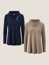 Cashmere Asymmetric Cowl Neck Stretch Top TATIANA by LINTICO for women