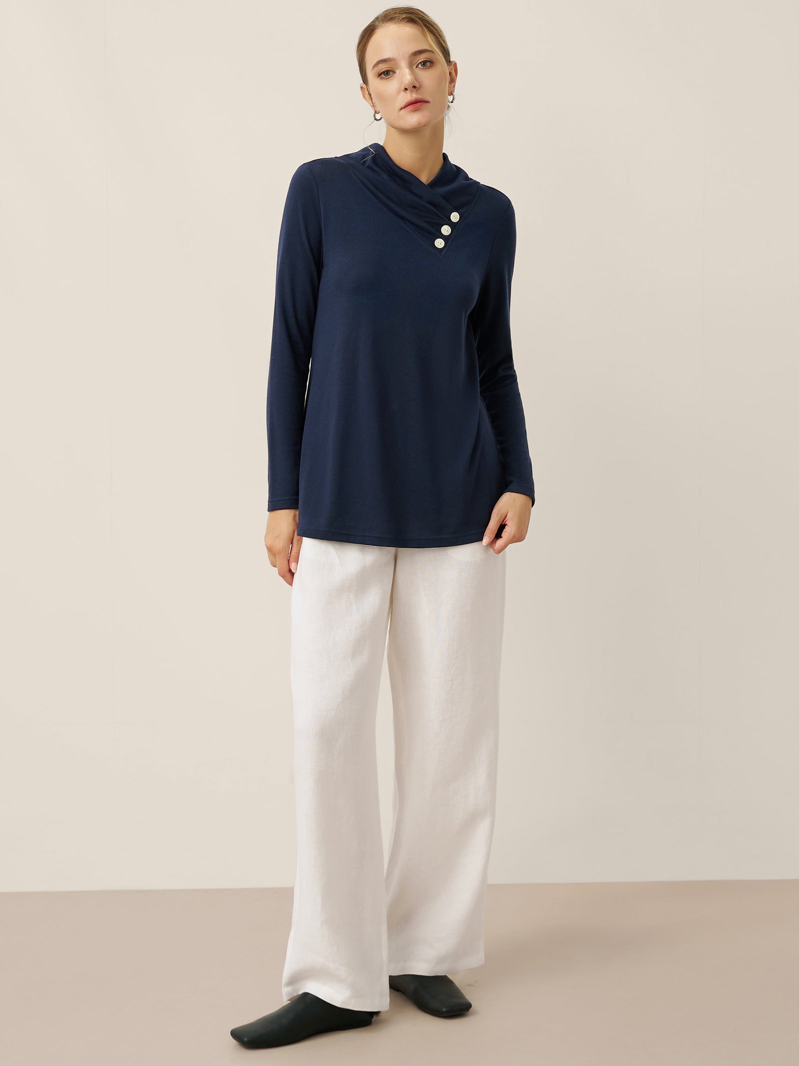 Cashmere Asymmetric Cowl Neck Stretch Top TATIANA by LINTICO for women