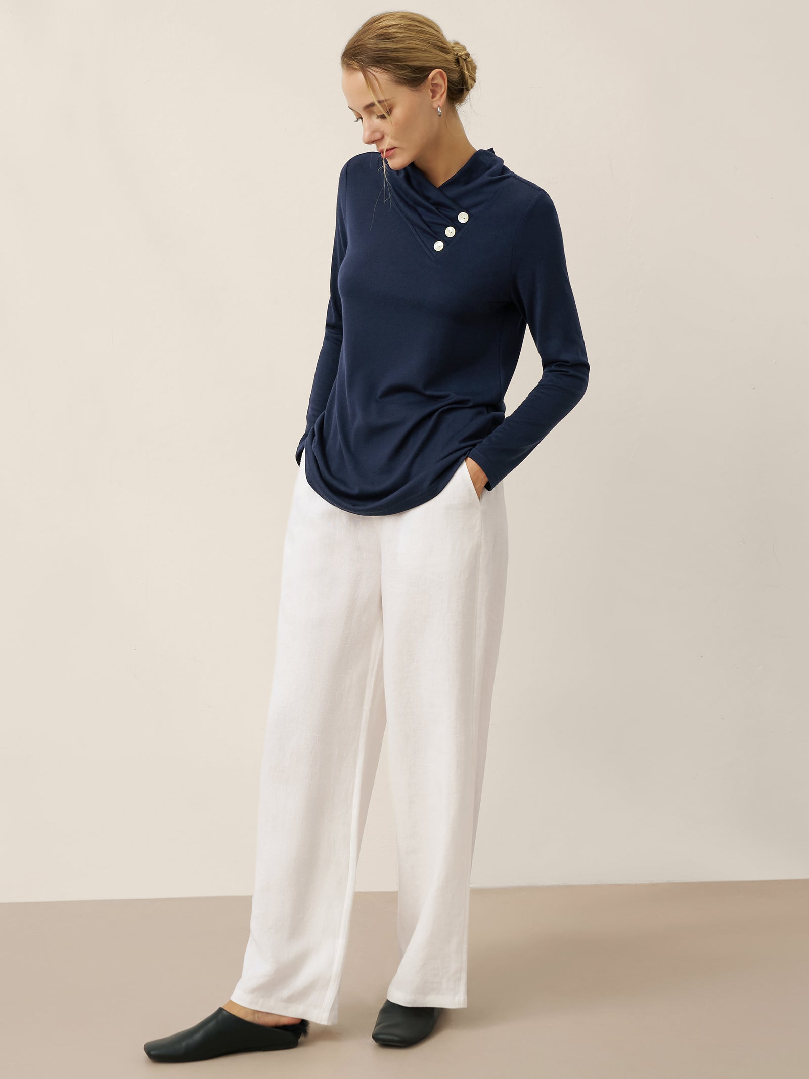 Cashmere Asymmetric Cowl Neck Stretch Top TATIANA by LINTICO for women