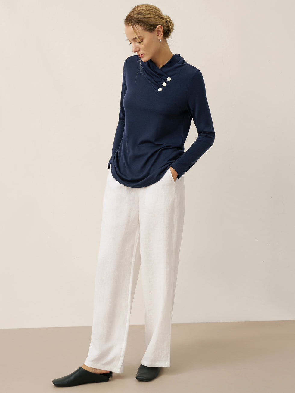 Cashmere Asymmetric Cowl Neck Stretch Top TATIANA by LINTICO for women