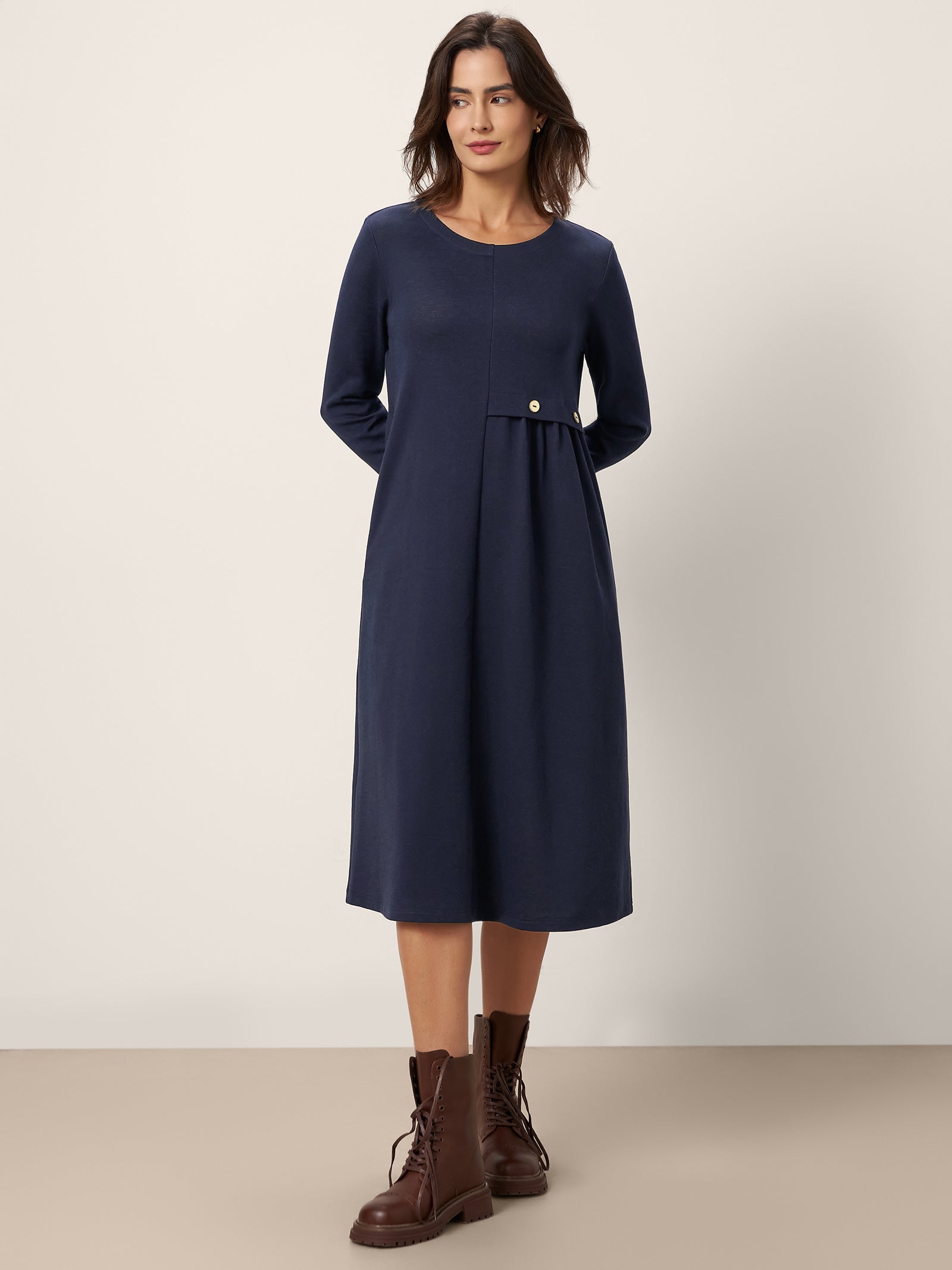 Asymmetric Pleated Waist Midi Dress ALYSSA by LINTICO for women