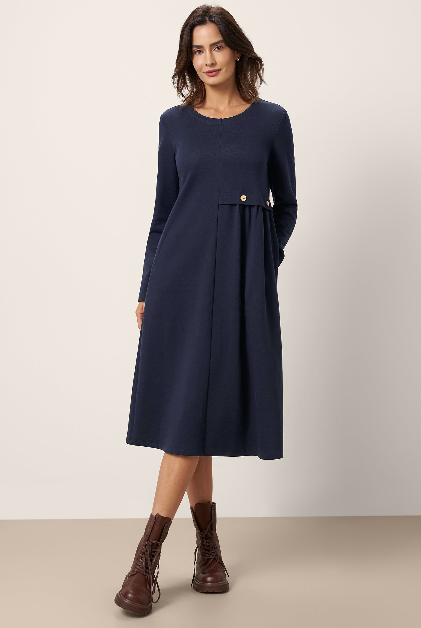Asymmetric Pleated Waist Midi Dress ALYSSA by LINTICO for women