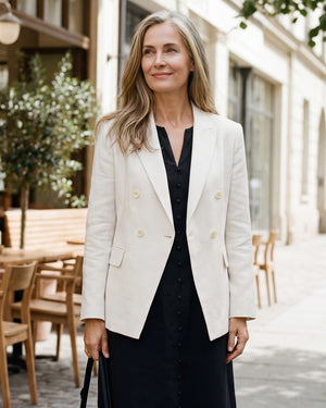 Linen Peak Lapel Crossover Blazer IRIS by LINTICO for women
