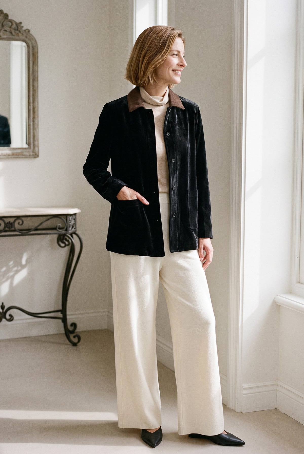 Silk Velvet Contrast Collar Blazer HENRIETTA in Velvet Black by LINTICO, product image 2 of 9