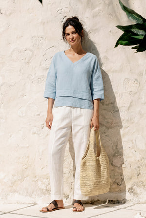 100% Linen Drop Shoulder Asymmetric Layered Hem Overtop VIOLA by LINTICO for women
