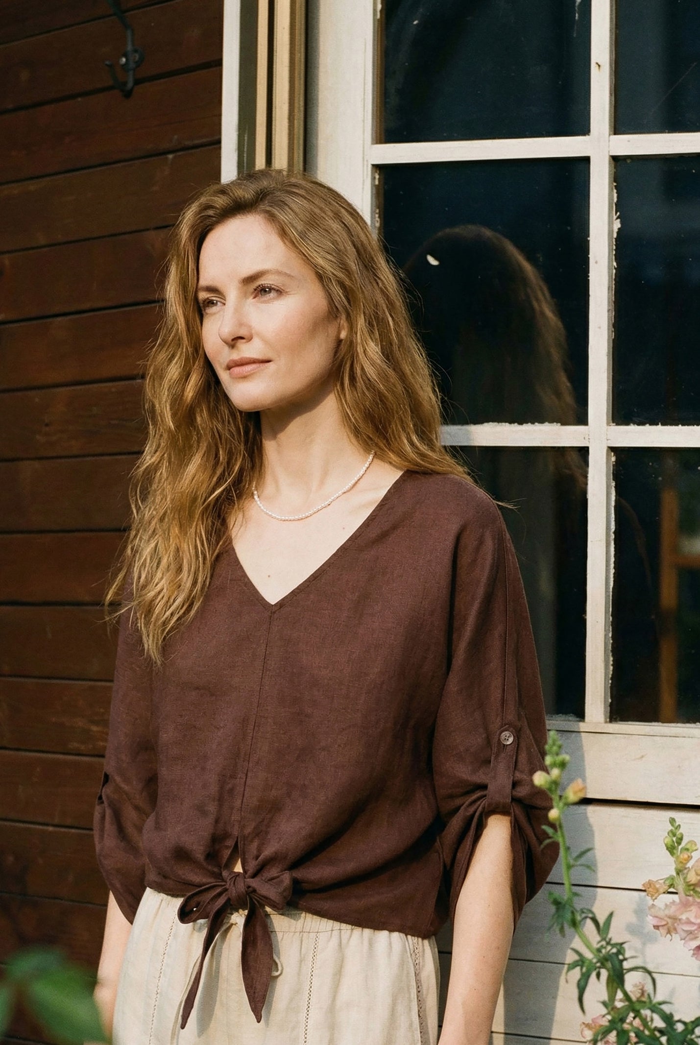 100% Linen Twist-Hem Batwing Top LAVENA by LINTICO for women