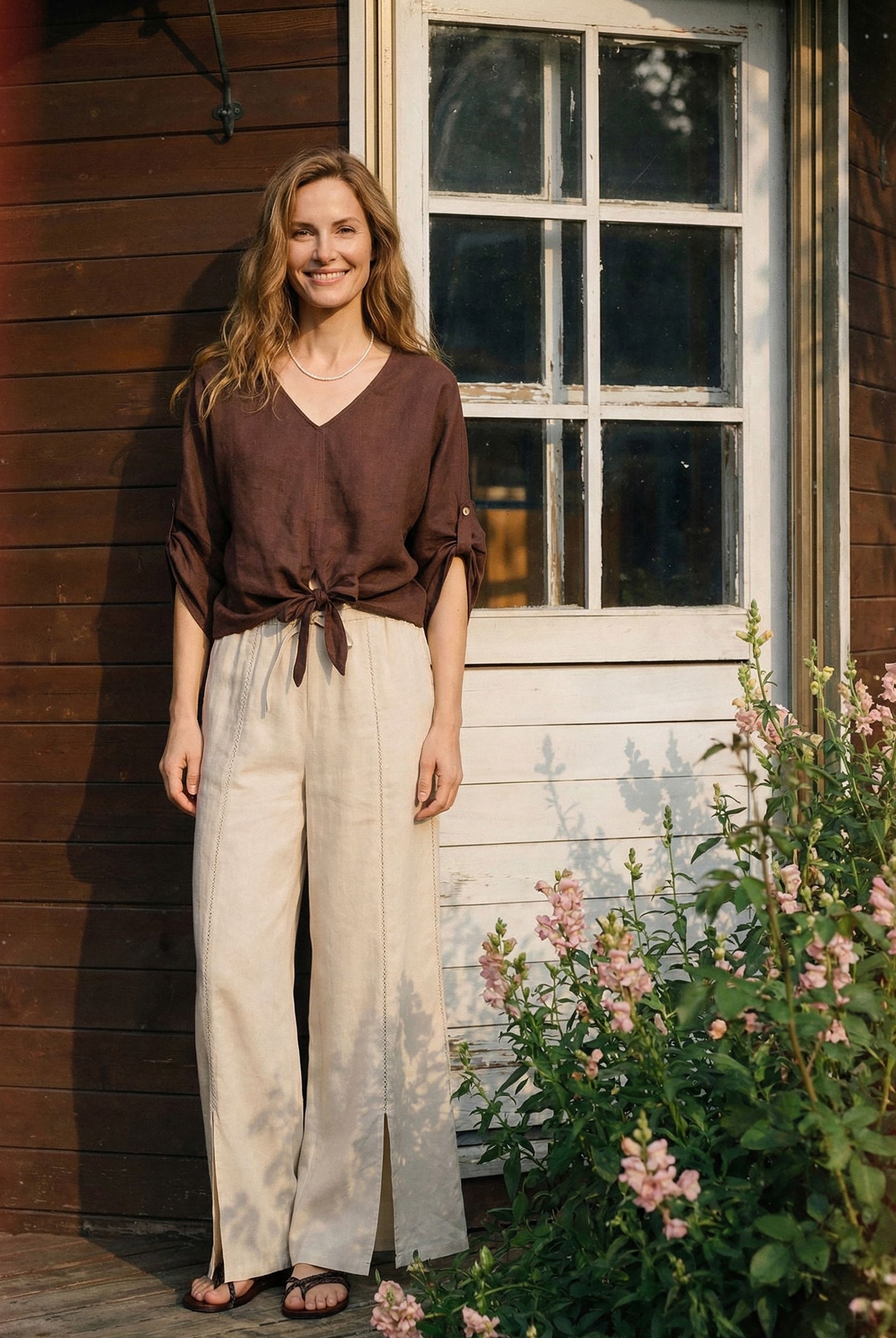 100% Linen Twist-Hem Batwing Top LAVENA by LINTICO for women