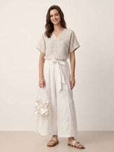 Linen Split-Neck Drop-Shoulder Top KIERA by LINTICO for women