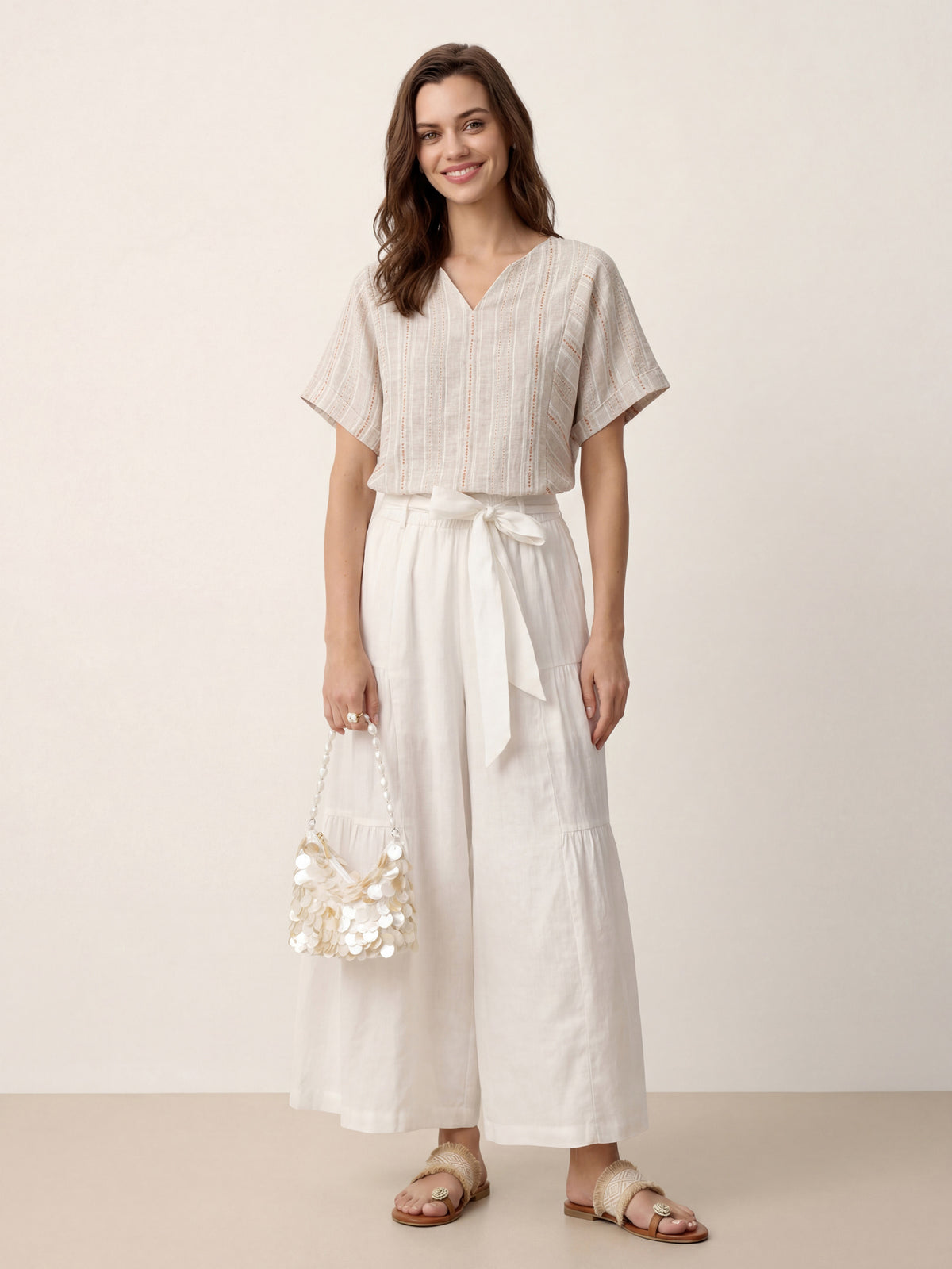Linen Split-Neck Drop-Shoulder Top KIERA by LINTICO for women