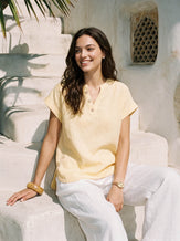 100% Linen Stand-Collar Curved-Hem Top CRESSA by LINTICO for women