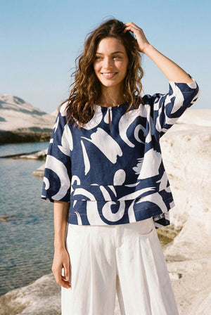 Linen Layered Asymmetric Top NOREEN by LINTICO for women